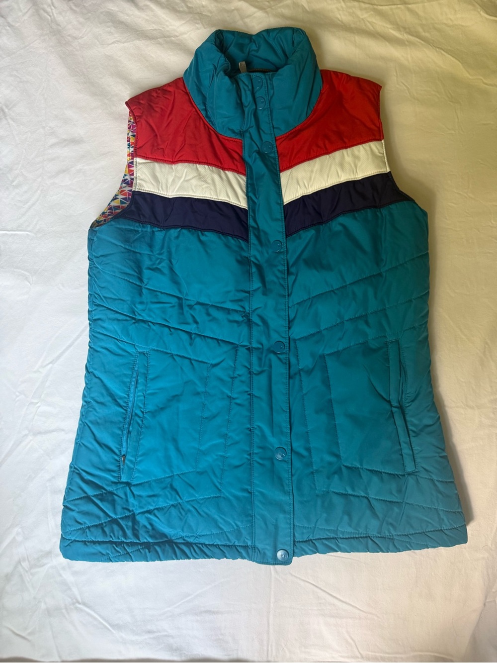Merrel Sleeveless Puffer Vest with Colorblock Yoke